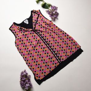 WORTHINGTON Pink/Orange/Black geometric Print Top - Size PM
